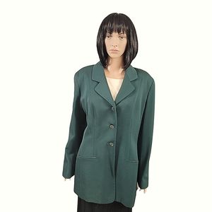 TAHARI VINTAGE 100% WOOL BLAZER HUNTER GREEN Sz 14 EXCELLENT CONDITION